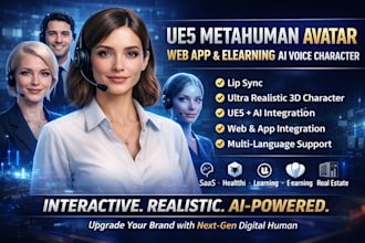 do ai realistic ai metahuman avatar with lip sync voice for website or elearning