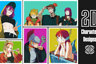 design 2d character concept with expressions and poses