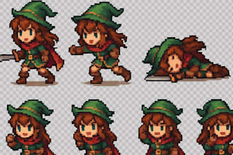 create high quality 8 bit 16 bit pixel art character, animations, sprite sheets