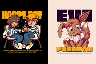 draw cartoon illustration for t shirt with my style