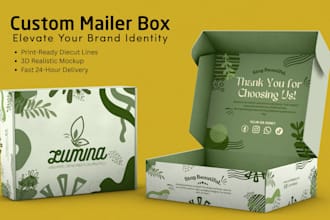 design premium mailbox dieline, luxury rigid box, and custom sleeve packaging