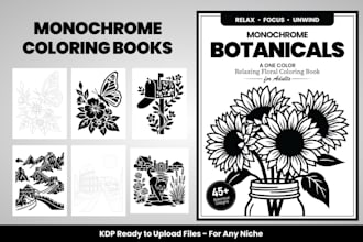 create monochrome book monochrome pages in any niche for kdp