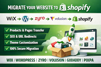 migrate wix wordpress zyro volusion godaddy pixpa website to shopify store