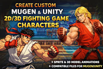 create custom mugen and unity 2d, 3d fighting game characters with animation