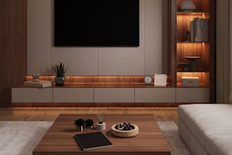 visualization of a living room in a modern minimalist design