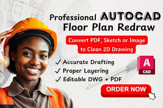 convert PDF or sketch to professional autocad floor plan