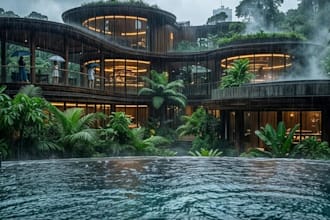 render hotel building exterior, hotel outdoor rooftop terrace,cafe,bars design
