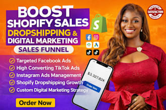 boost shopify sales dropshipping digital marketing, ig fb ads tiktok shop expert