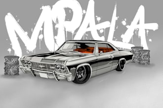 draw classic cars illustration for tshirt with vintage style