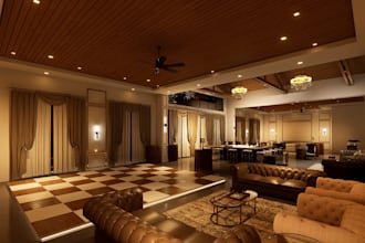 design realistic 3d residential interior for living room bedroom kitchen dinning