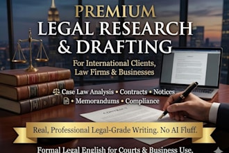 do legal research, case law analysis and draft contracts, legal notices and memo