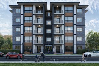 renovate apartment exterior,3d urban public housing,estate masterplan,cgi render