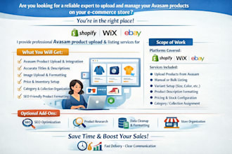 do avasam product upload for ecommace shopify store wix ebay product listing
