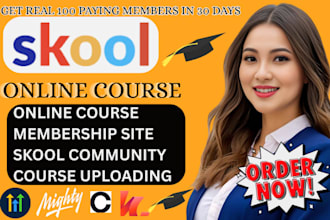 setup and manage skool community, course modules setup for membership growth