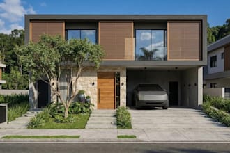 visualize 3dluxury house exterior, real estate rendering, street lot development