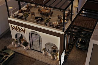 design 3d street cafe shop exterior,restaurant entrance,commercial space render