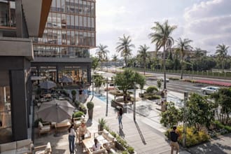 cgi community layout,alfresco dining,greentop sports villa,glass facade render