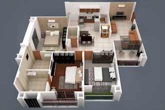 design 2d and 3d photorealistic floor plan for airbnb, vrbo apartment, rental