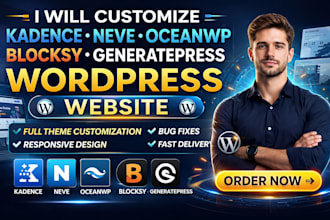 customize kadence neve oceanwp blocksy generate press on wordpress website