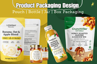 design print ready pouch label, bottle label, cosmetic label, product box