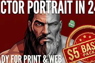 draw a 2d vector portrait with 3d perspective in 24h