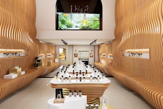 brand 3d commercial space,retail store,furniture render,cosmetic perfume shop,vr