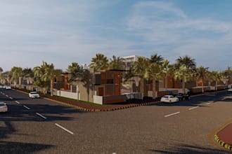 remodel 3d estate community, residential town house building, street view render