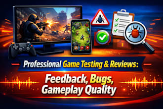 professionally review and test your game and app for feedbacks, bugs, gameplay