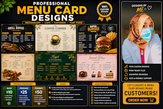 design professional restaurant, cafe, and food menu cards