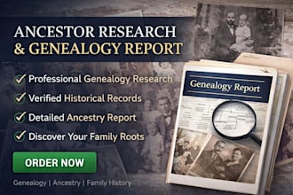 research your ancestors and provide a detailed genealogy report