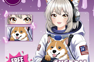 draw 2d pngtuber model, anime pngtuber model, vtuber model, vtuber illustration