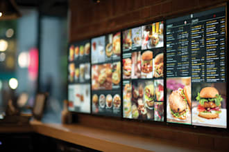 design digital menu, digital menu board or animated tv screen menu