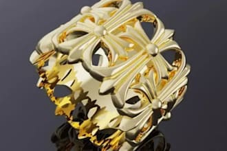 3d diamond statement ring,luxury pearls jewelry,vintage inspired,product render