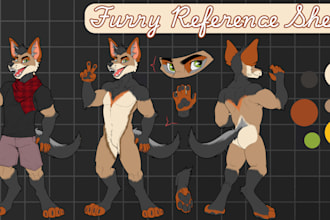 draw high quality furry ref sheet, nsfw ref sheet, fursona ref sheet, anthro ref