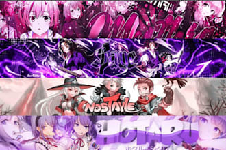 design cute anime banner or vtubers banner for youtube twitch twitter discord