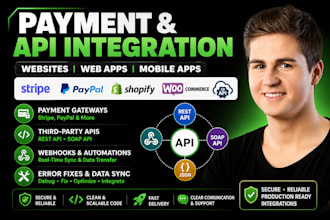 integrate stripe, paypal payment gateway and third party API for your website