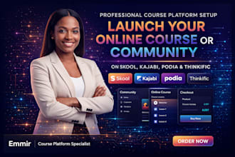 set up your skool community, kajabi, podia or thinkific online course platform