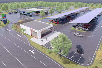 design modern ev charging station, gas station, commercial siteplan 3d rendering