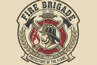 create high quality fire fighter vintage logo with t shirt design