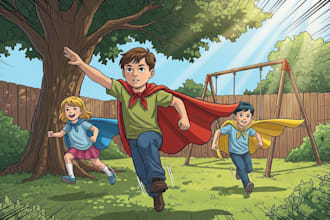 2d hand drawn comic style illustration for children storybook illustration