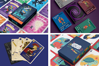 do game cards, card game art, board game design, box design and rule book design