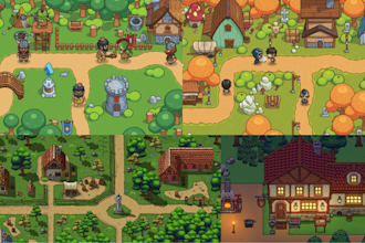 create 2d top down pixel art tileset pixel game assets tile map sprite sheets