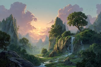 design a conceptual awesome fantasy landscape illustration
