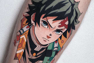 make custom anime tattoo design for arm, sleeve or back