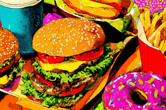design creative pop art food illustrations for restaurants