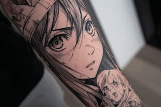 tattoo illustration anime style in lines