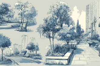 design realistic 2d landscape, park, and urban environment