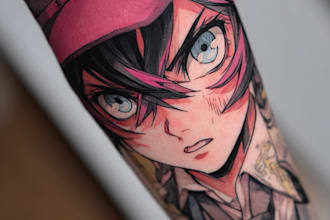 tattoo illustration anime style in lines