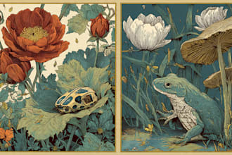 illustrate botanical and animal linocut illustration