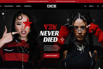 design y2k shopify store clothing brand, streetwear website fashion y2k website